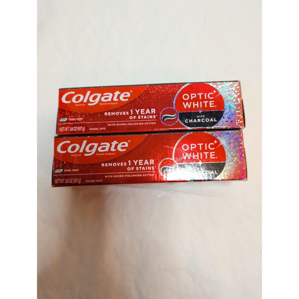 Colgate Optic White Lot Of 2 With Charcoal Cool Mint Paste 3.8 Oz. Exp 05/28